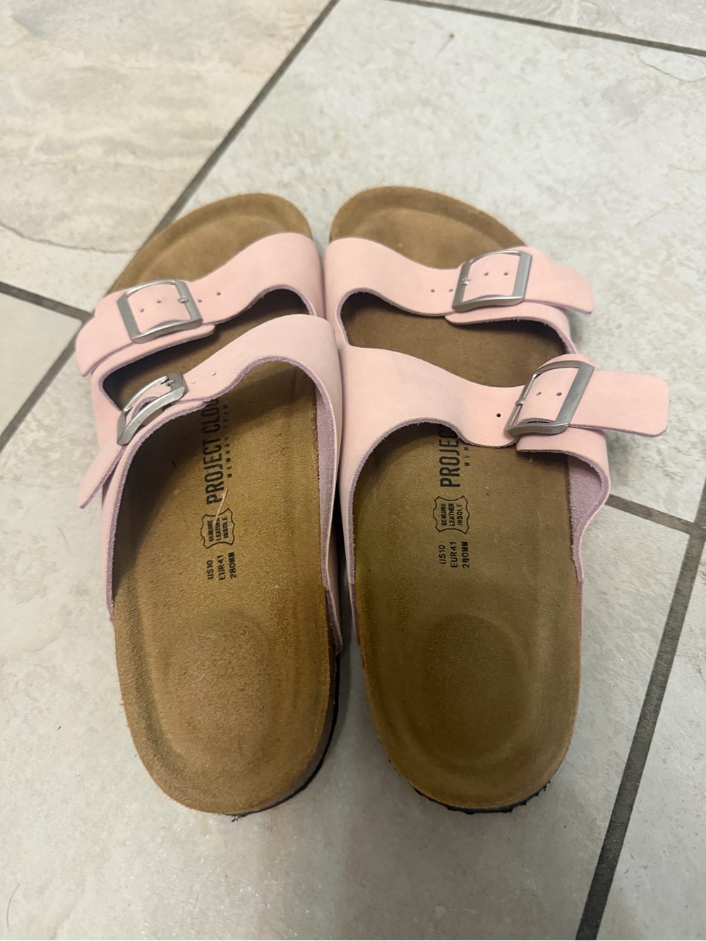 Women’s Double-Buckle Slide Sandals in Soft Pink - Picture 2 of 4